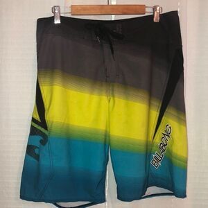 Billabong L ZeroGravityPlatinum Stretch Board Shorts Blue Yellow Gray